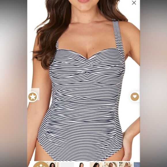 NIPTUCK Navy White Striped Nautical Sorrento Stripe Joanne One Piece Swimsuit - Picture 2 of 6